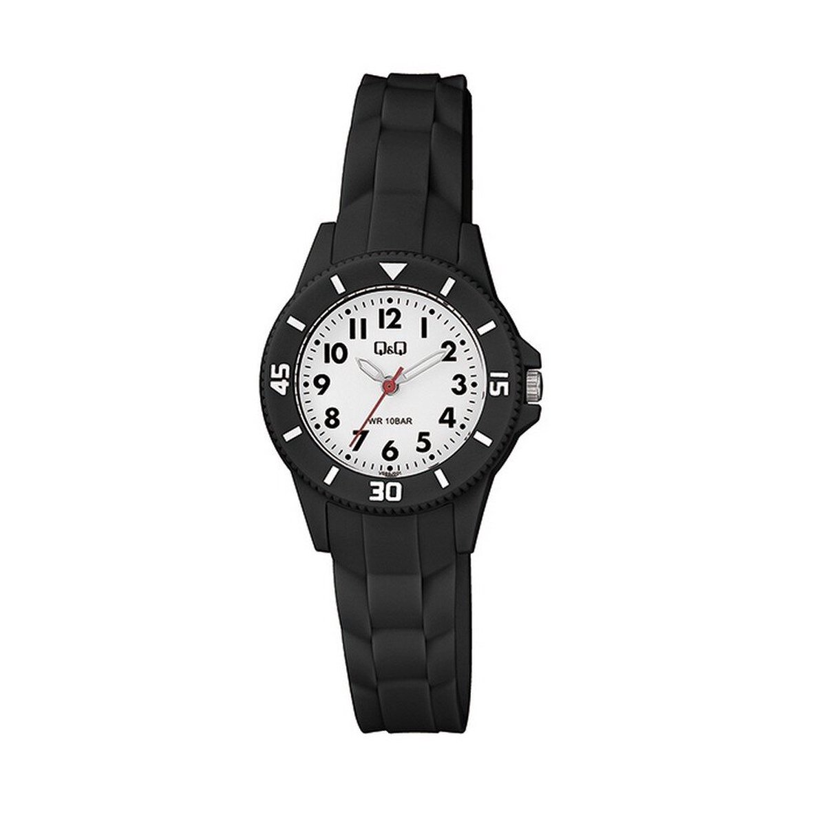 QQ VS66J001Y - Horloge - Sport - Analoog - Dames - Vrouwen - Kinderen - Unisex - Plastic band - Rond - Cijfers - Kunststof - Zwart - Wit - 10 ATM