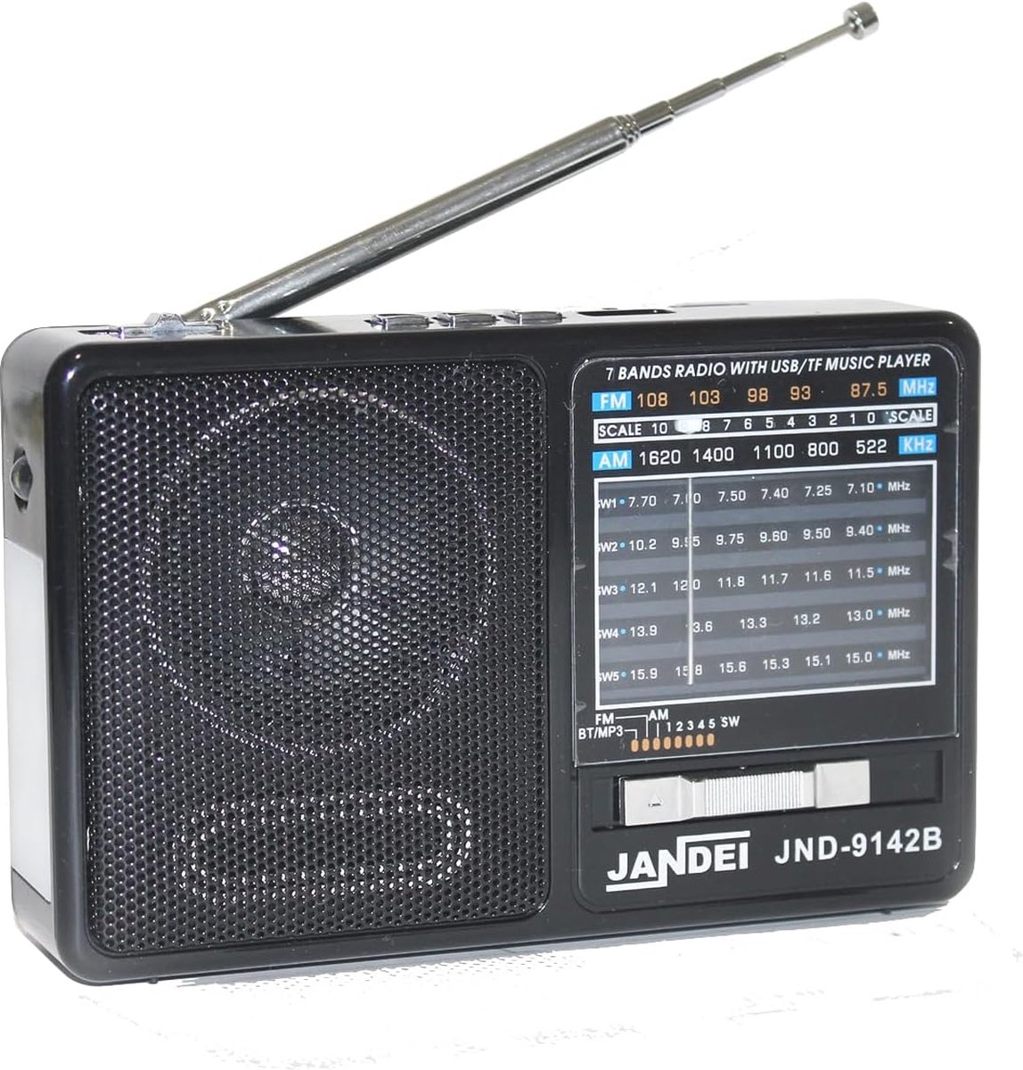 Draagbare Bluetooth Radio met 7 Banden en MP3 SD-kaartspeler - Oplaadbare Batterij en Zaklamp
