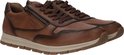 Bruine leren sneaker, zijaanzicht, met veters en ritssluiting.