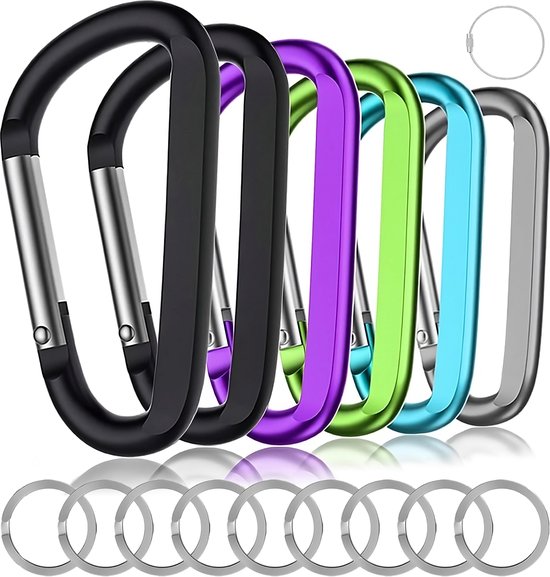 Foto: 6 delig 78mm karabijnhaken set met sleutelringen musketonhaak carabijn sleutelhangers musketon d vorm carabiner grote karabijn haak karabijnsluitingen en ringetjes carabijnhaak aluminium