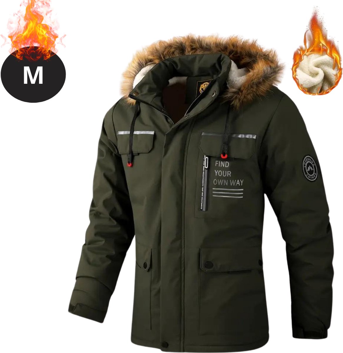 Livano Winterjas - Parka - Heren - Winter - Jas - Volwassen - Stijlvol - Met Capuchon - Gewatteerde Jas - Legergroen - M