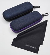 Klerbesh 3 stuks brillenkoker hardcase denim, ritssluiting draagbare