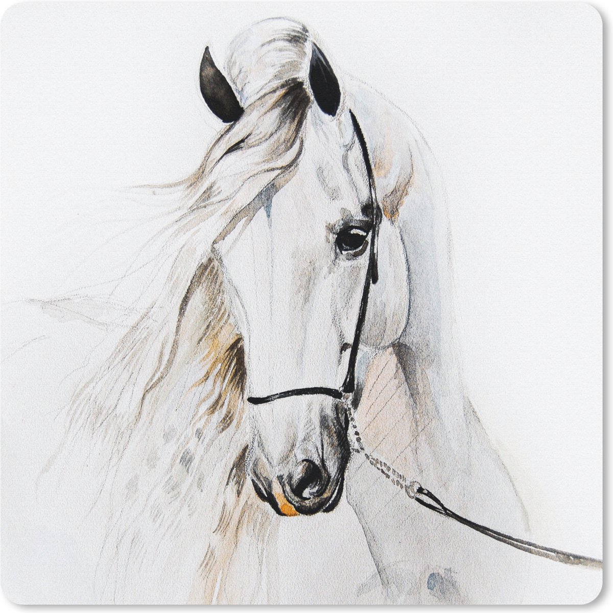 Muismat 30x30 cm - Mousepad Paard - Waterverf - Dieren - Wit - Muismatten