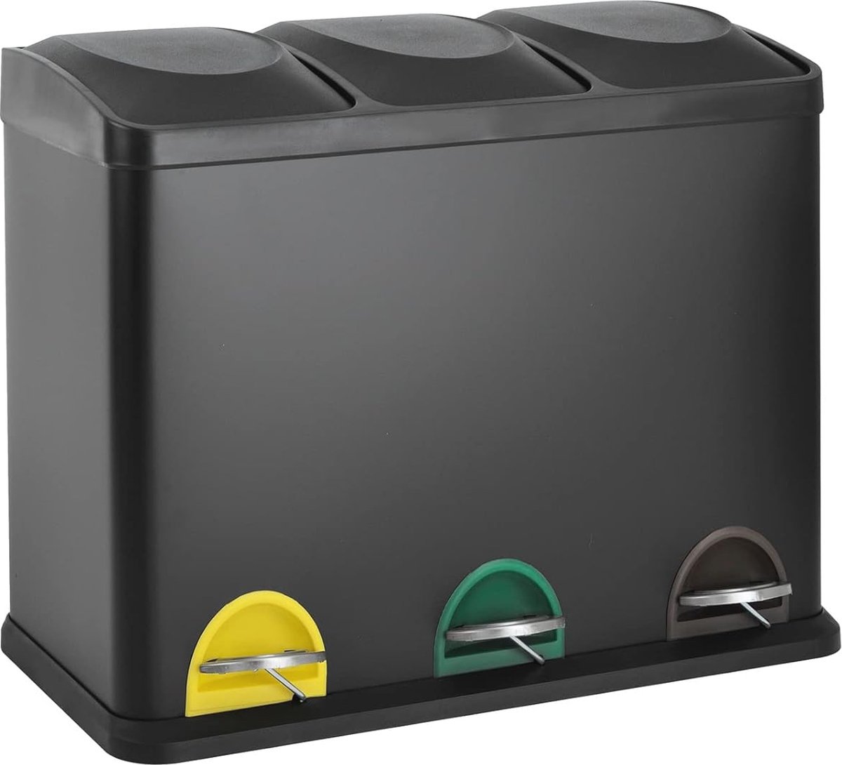 Goedkoopste Drievoudige Afvalemmer 45 Liter - Ideaal voor Afvalscheiding in Keuken, Badkamer en Kantoor