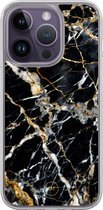 Coque hybride pour iPhone 15 Pro - Élégance marbre noir - Protection Extra - Coque de protection de Luxe - Coque TPU - Transparent, Zwart, Or - Belles Housses de téléphone