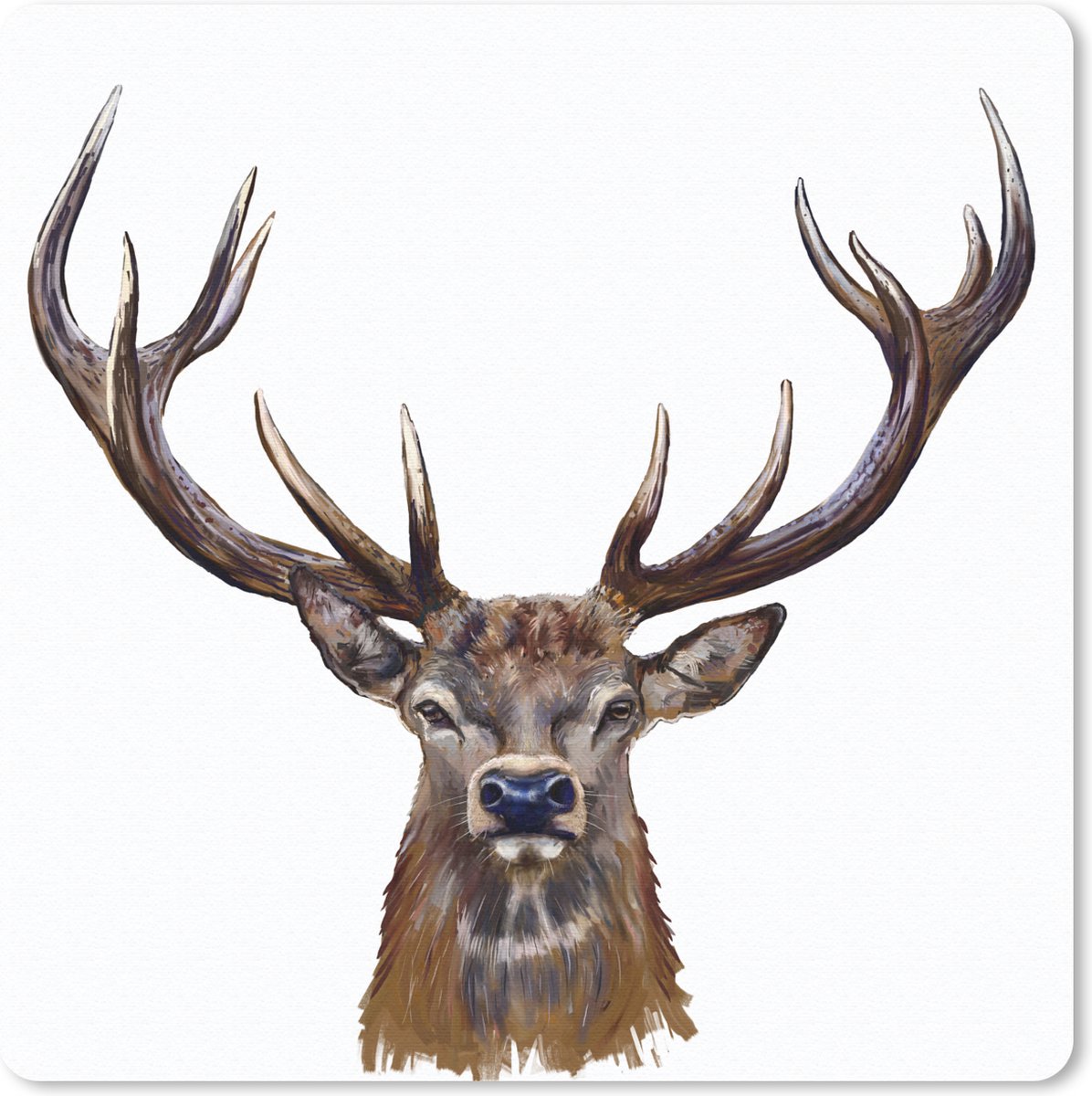 Muismat 20x20 cm - Mousepad Hert - Gewei - Bruin - Wit - Muismatten