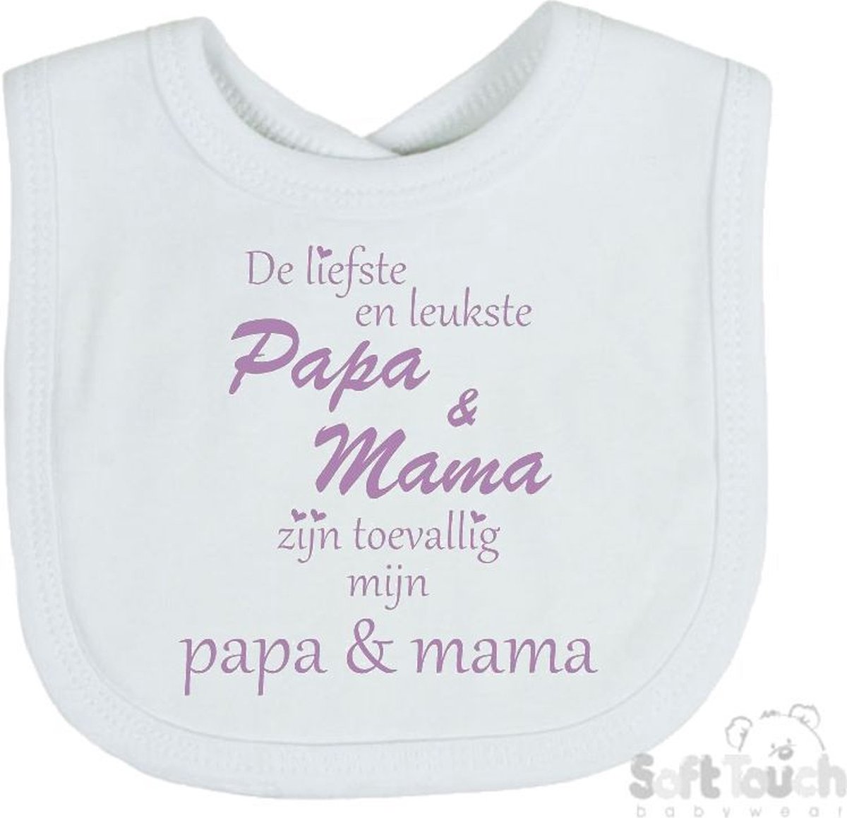 Goedkoopste Soft Touch Slabber Slabbetje Slab De liefste en leukste Papa & Mama zijn toevallig mijn Papa & Mama Unisex Katoen Wit/lila Maat 33x22 Cm