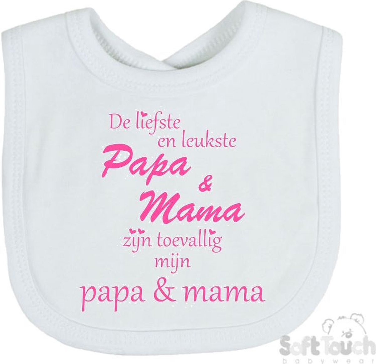 Goedkoopste Soft Touch Slabber Slabbetje Slab De liefste en leukste Papa & Mama zijn toevallig mijn Papa & Mama Unisex Katoen Wit/roze Maat 33x22 Cm