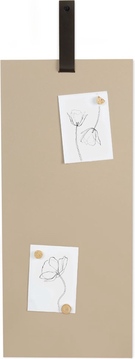 Magneetbord Aimant Rechthoek Beige - zwart leren band - 80x35 cm