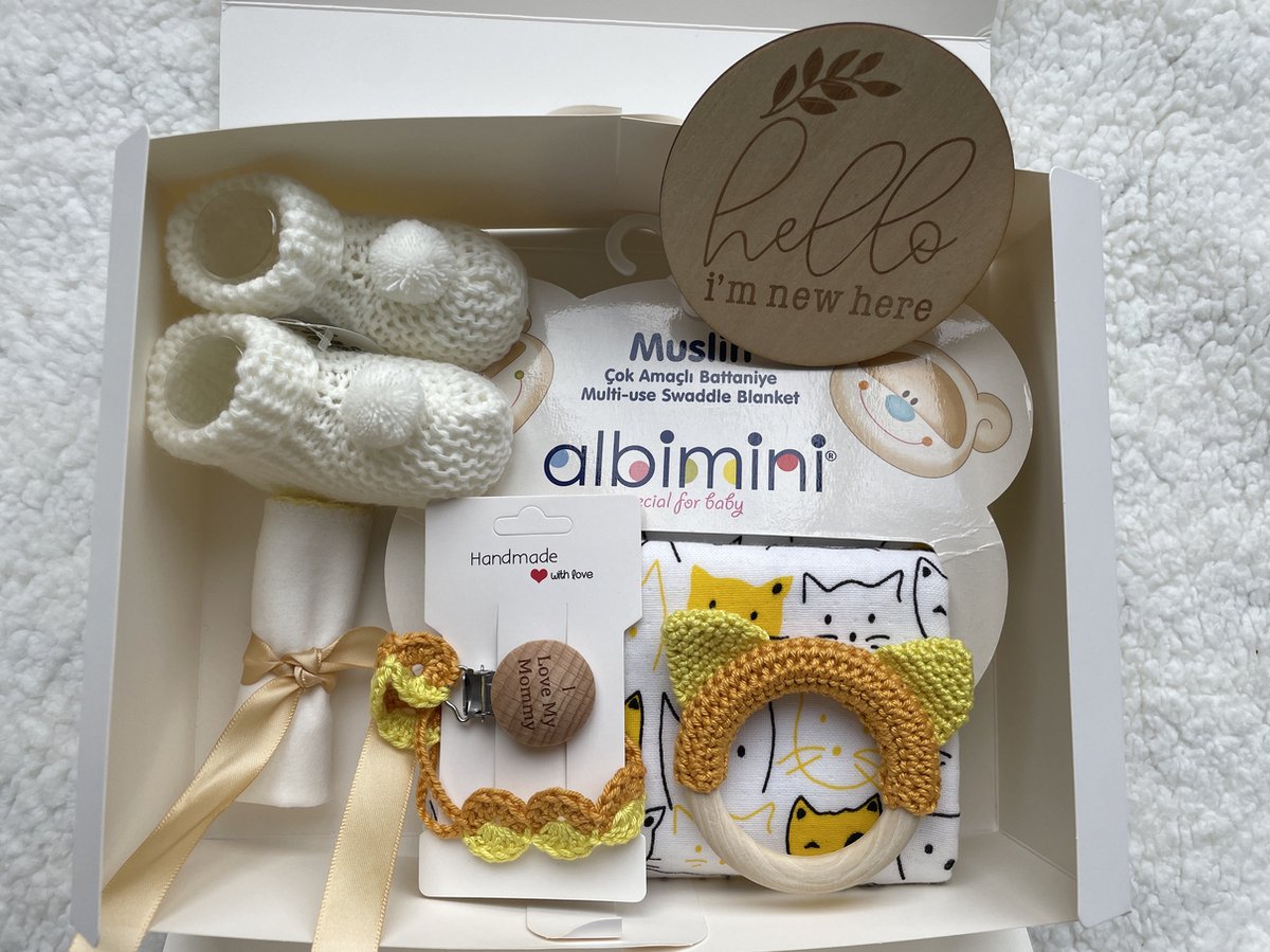 Goedkoopste Maminobaby.nl - Baby Geschenkset jongens/meisjes | Hydrofiele doek | Handmade speenkoord | Handmade bijtring | Kraamcadeau | Babyshower