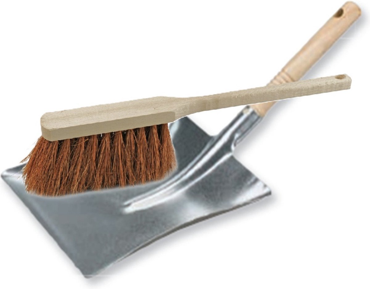 Goedkoopste Buemag Stoffer en blik set voor buiten - zilver/naturel - verzinkt metaal - hout met kokosharen