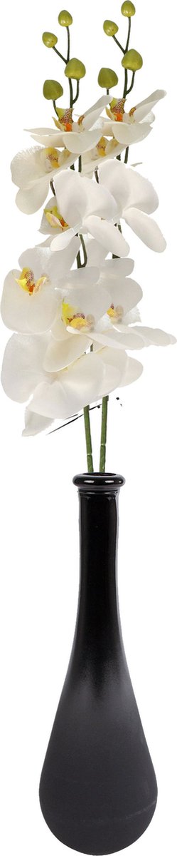 Bellatio Design Kunstbloem Orchidee Milan - 2x - creme - 78 cm - losse steel - kunst zijdebloem