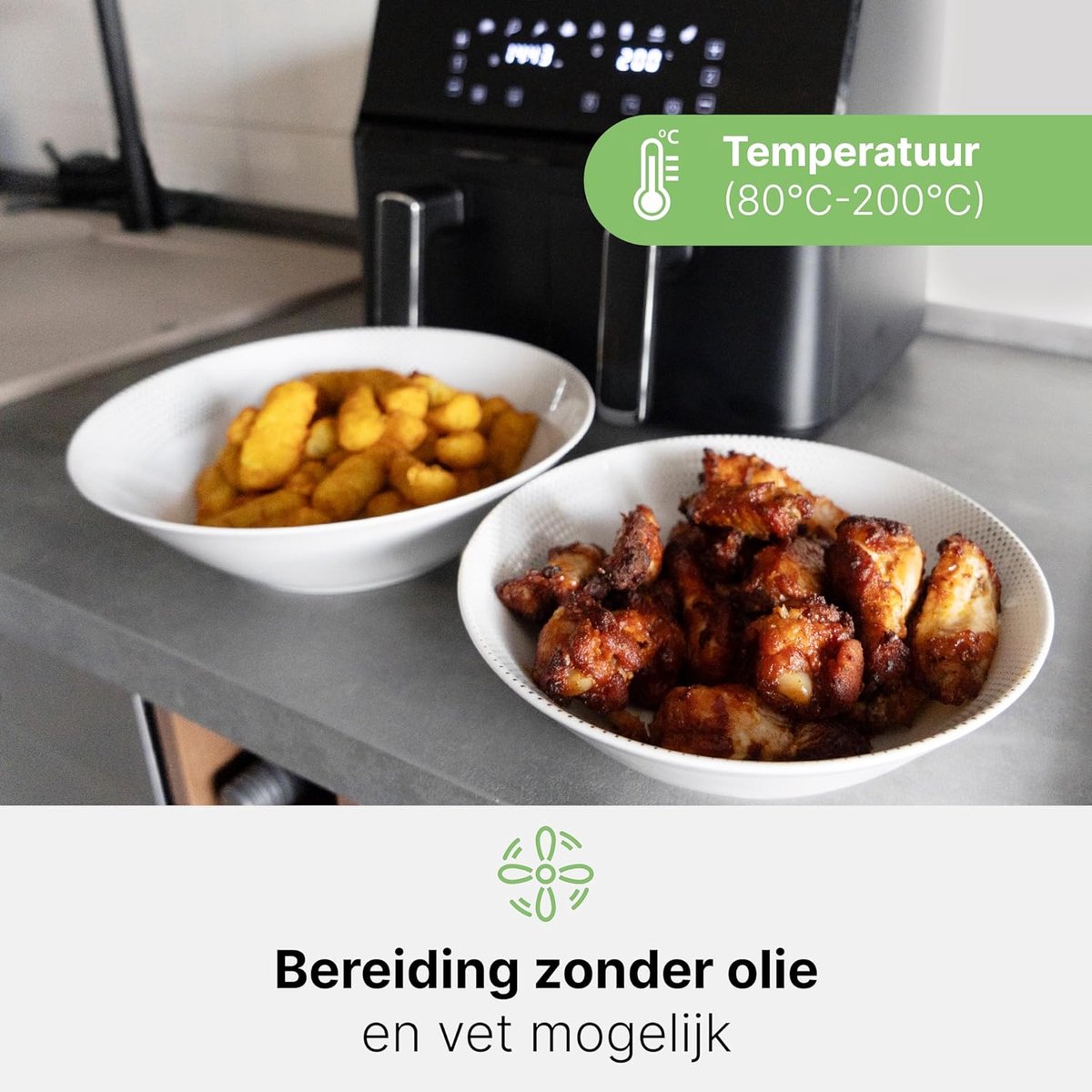 Afbeelding 2 van Equivera Dubbele Airfryer - Dubbele Mand - Dual Cook - Heteluchtfriteuse - Verschillende Programma's - Dual Zone - Mega