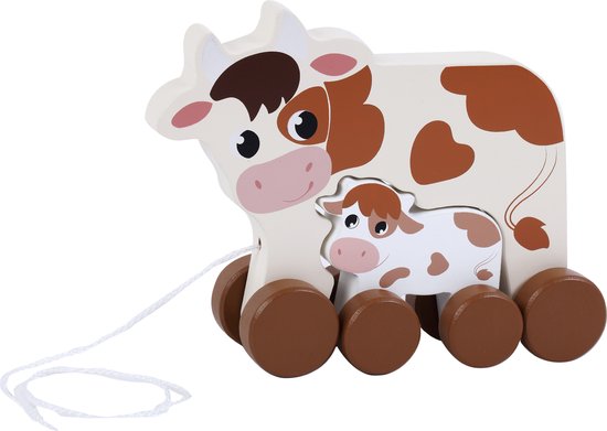 Figurine à tirer en bois Vache avec veau