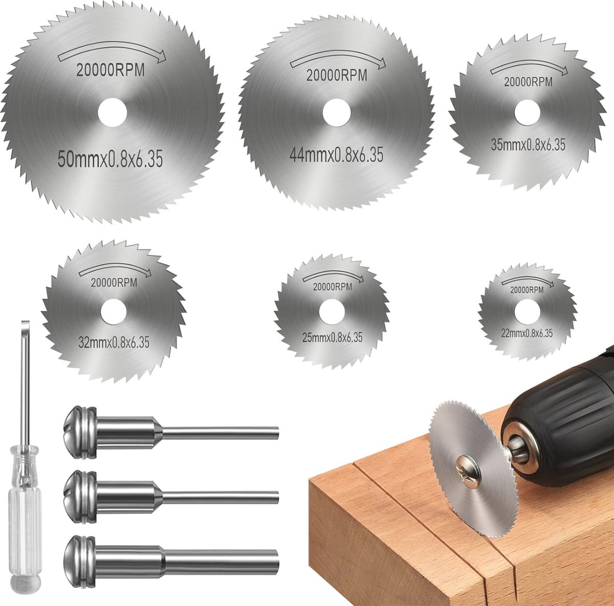 Snijschijven voor draaigereedschap - HSS zaagbladen voor hout, kunststof en metaal (8 stuks)
