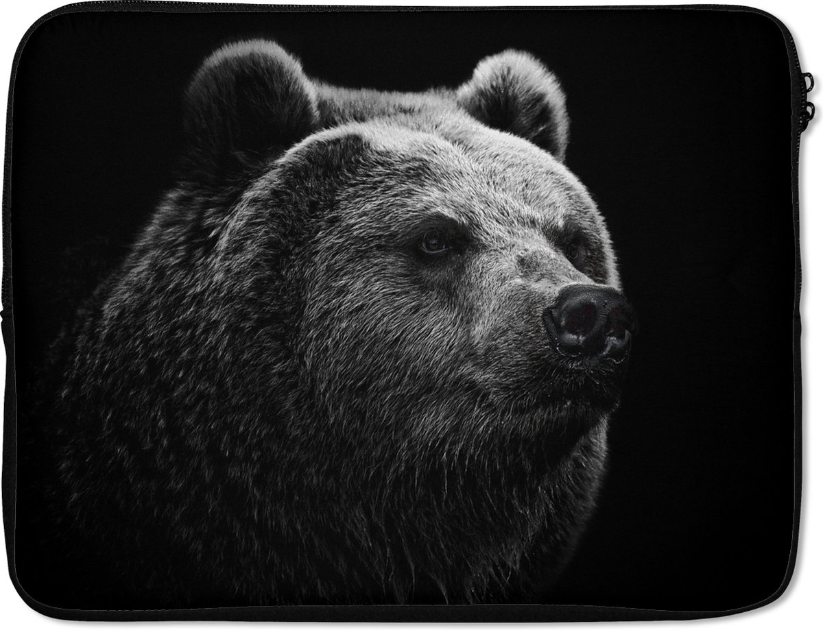 Laptophoes 15.6 inch - Beer - Licht - Zwart - Laptop sleeve - Binnenmaat 37x26 cm - Zwarte achterkant