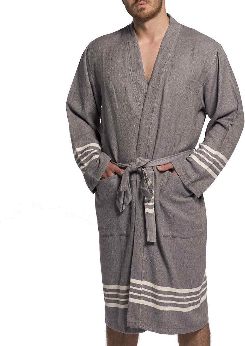 Lalay - hamam badjas Krem Sultan - dark grey - XXXL - dames heren badjas - sauna badjas - dunne badjas - 100% gekamd katoen