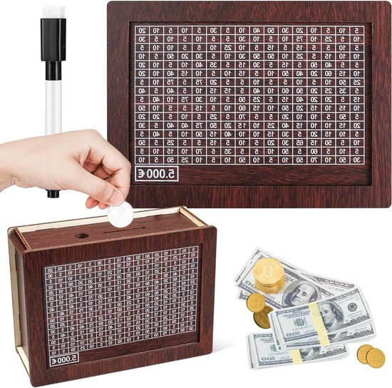 Houten Spaarpot Met Teller en Doelnummers, 20 x 14,5 x 7,6 Cm (Met