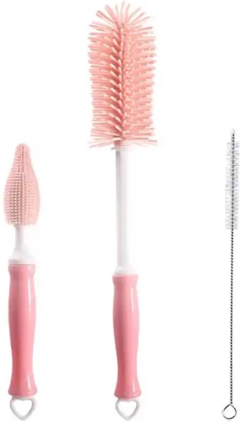3-Delig - Flessenborstel Baby - Roze - BPA vrij - Siliconen