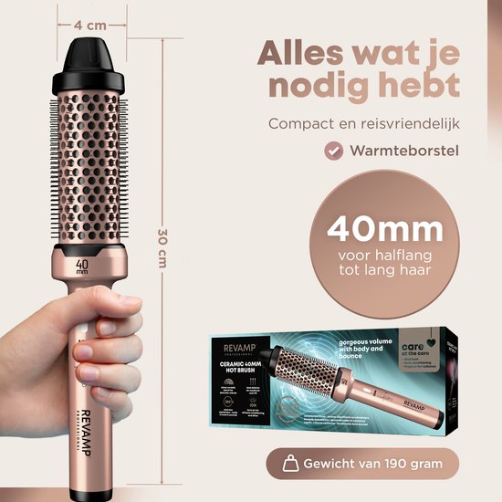 Revamp Keramische Krulborstel 40 mm - Fohnborstel met Ionentechnologie - Warmteborstel - Thermal Brush - Lichtgewicht - Blowout Brush - 3 Meter Salonkabel - Voor Krullen, Golven en Volume - Hitte Borstel - BR1400AGD - Roze