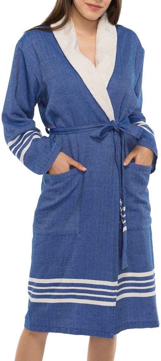 Gevoerde Hamam Badjas Krem Sultan Royal Blue - XL - Hotelkwaliteit - Sjaalkraag - Luxe badjas - Badstof - Sauna Badjas - Ochtendjas - Badmantel
