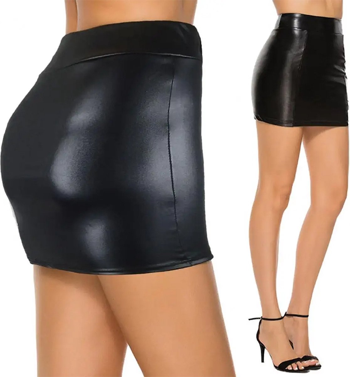 Heuprok Met Hoge Taille Imitatieleren Pu Latex latex Lederen sexy Mini  Korte Rok