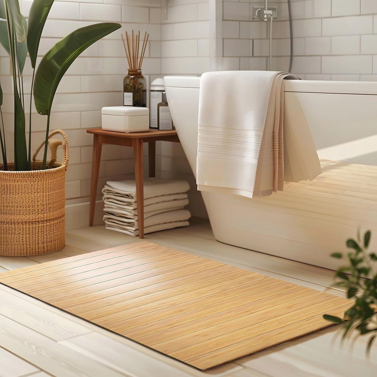 Bamboe Badkamermat - Antislip, Wasbaar, Douchemat 60 x 90 cm