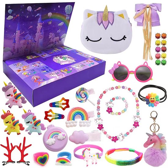 2024 Adventskalender voor meisjes, kerstaftelkalender met unieke sieradencadeaus, 24-dagen kerst aftelkalender cadeau, kerstcadeaudoos kalender voor meisjes, kinderen en peuters - inclusief haaraccessoires, brillen, armbanden, portemonnee (32 stuks)