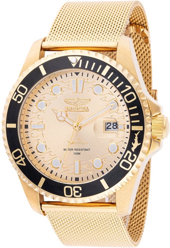 Invicta Pro Diver 22809 Heren Horloge - Waterdicht - Analoog - Quartz Uurwerk - Roestvrij Staal met zwarte Wijzerplaat - 50mm : Invicta