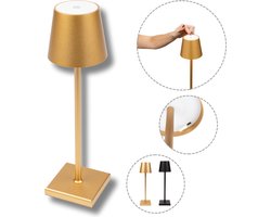 BandiO Tafellamp Oplaadbaar - 3 kleuren - Draadloos en dimbaar – Aluminium - 5200mAh - Moderne touch lamp – Nachtlamp Slaapkamer – Goud