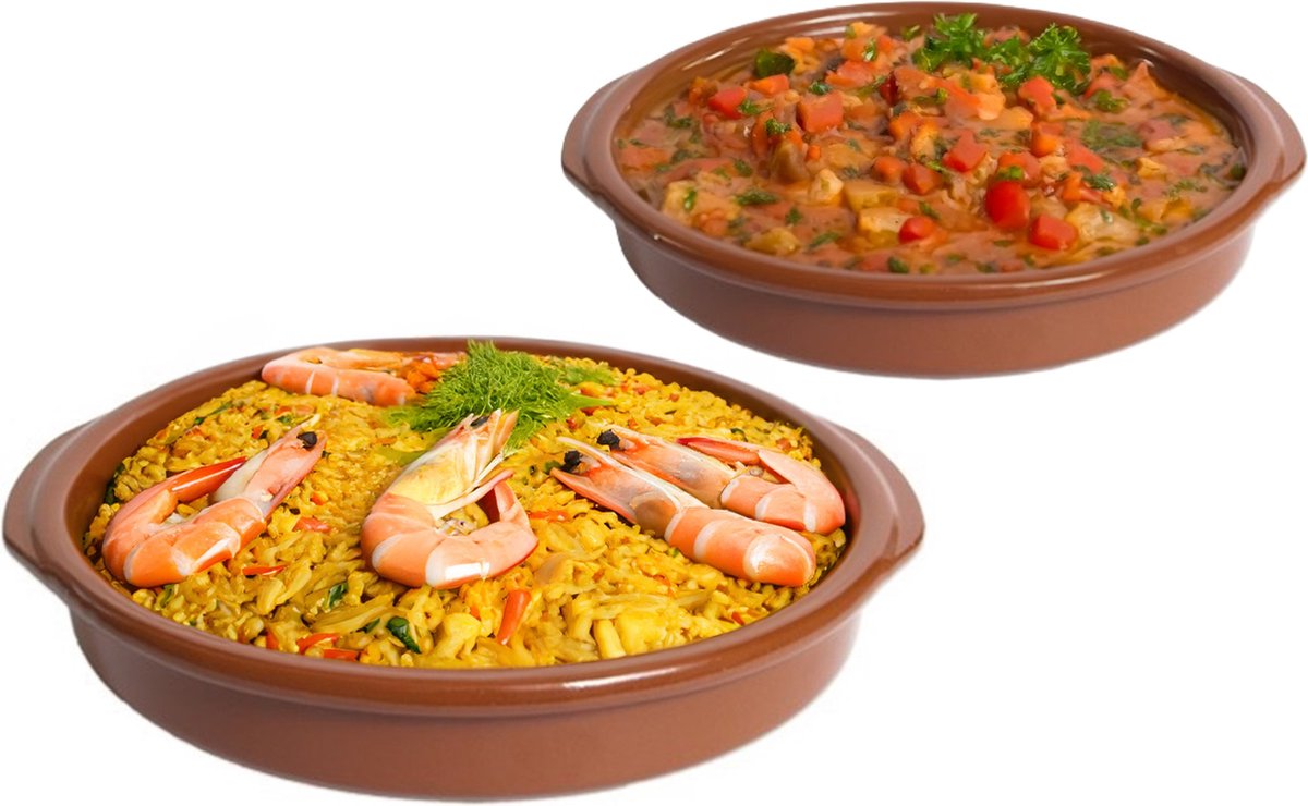 CM Tapas serveerschalen/ovenschalen set van 2x - D32 en D42 cm - rond - Spaans terracotta