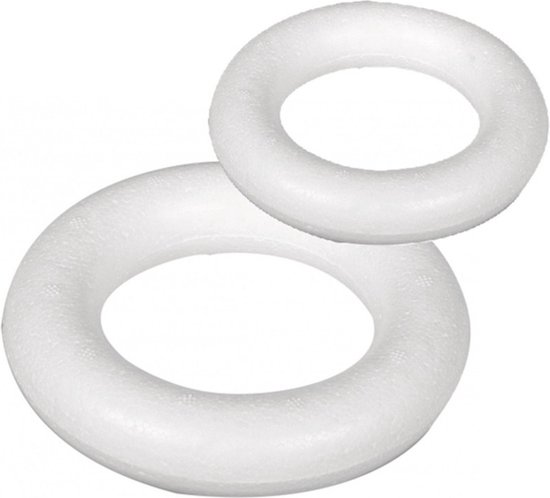 Anneaux/couronnes en polystyrène - 2x pcs - blanc - 15 et 22 cm - polystyrène - figurines de loisirs - DIY