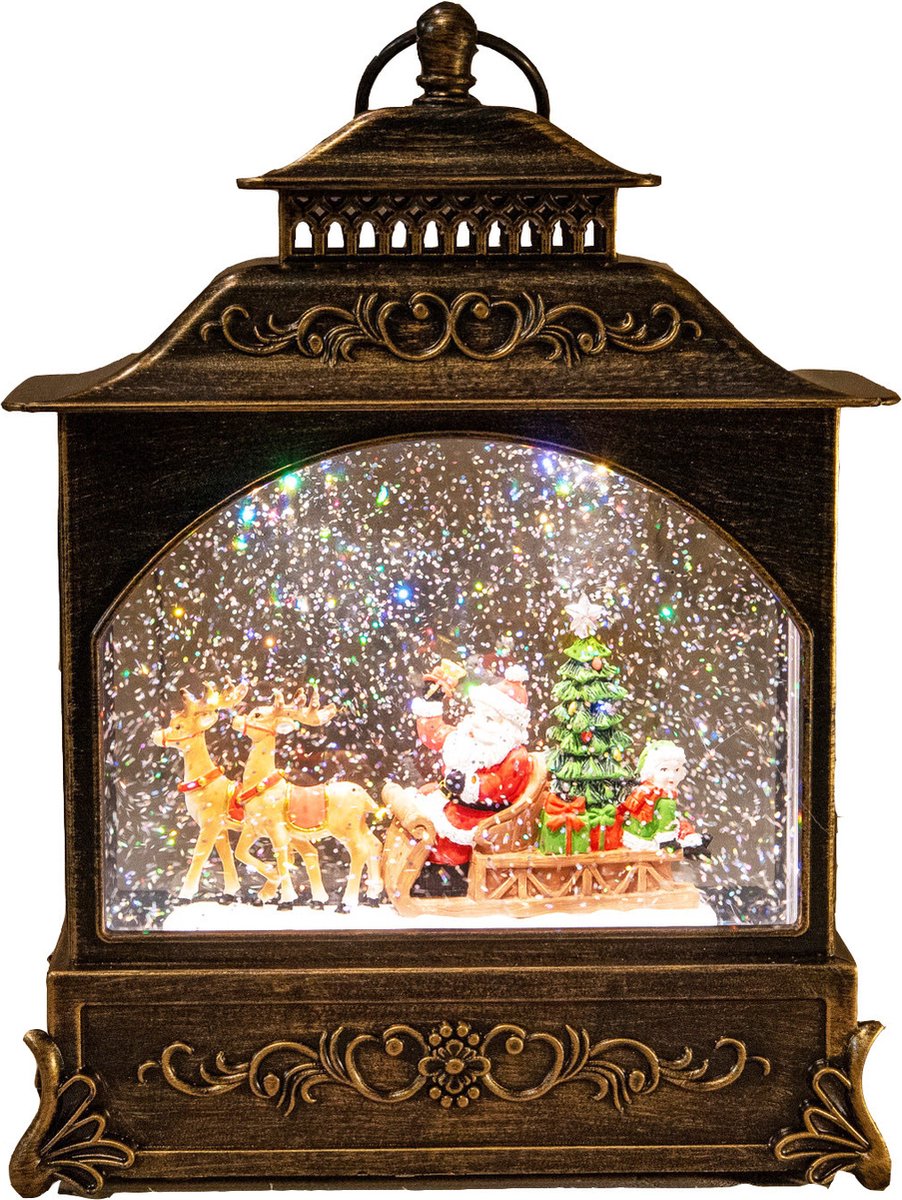Anna's Collection Sneeuwbol/snowglobe lantaarn - 22 x 8 x 29 cm - met LED verlichting