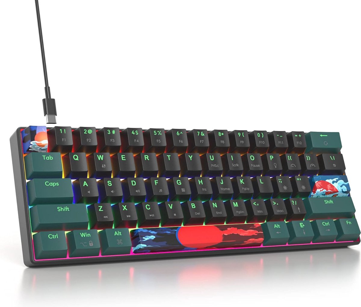 Mechanisch Gaming Toetsenbord 60% met LED Achtergrondverlichting en Ergonomisch Design voor PS5/PS4/Xbox