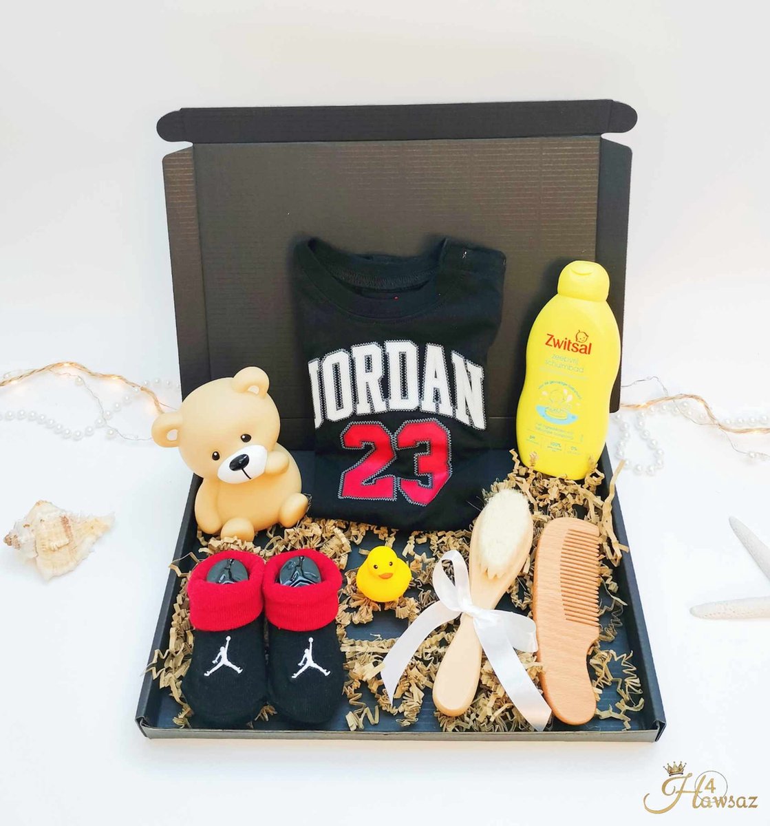 Goedkoopste Hawsaz.nl kraamcadeau - Babygeschenksets 7 stuks - Babykleding - Zwitsal - Babyshower - Gepersonaliseerde - Babyverzorging - Geboorteacdeau