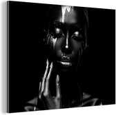 Aluminium schilderij 80x60 cm - Wanddecoratie metaal - Vrouw - Abstract - Zwart - Portret - Metalen muurdecoratie woonkamer - Decoratie industrieel - Foto op dibond - Industriële accessoires slaapkamer