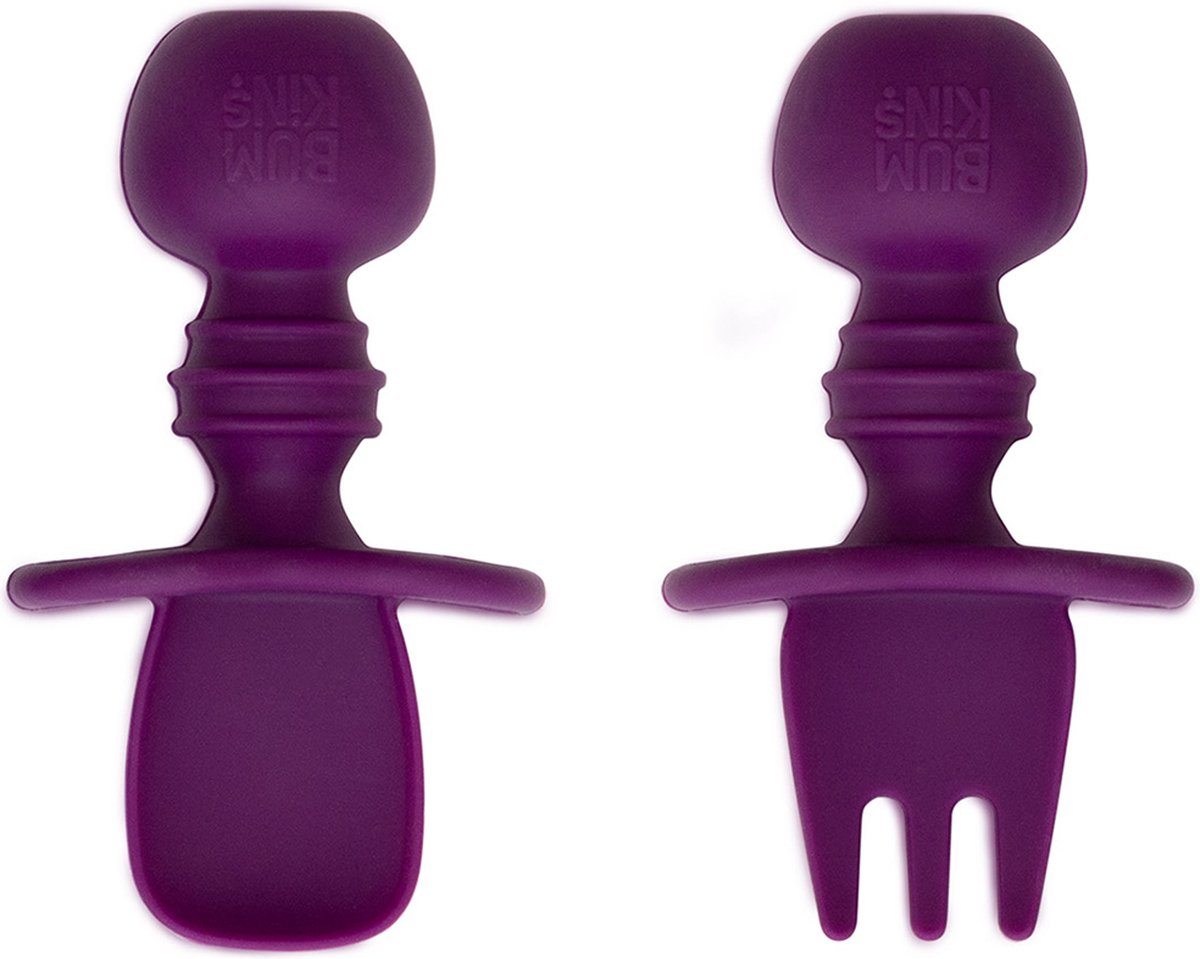 Goedkoopste Bumkins - Chewtensils® siliconen baby lepel en vork - Paars