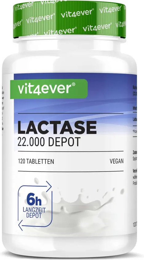 Vit4ever - Lactase 22.000 Depot - 120 tabletten met depotwerking (Sepismart® Slow Release) - Hooggedoseerd met 22.000 FCC-eenheden - Voor lactose-intolerantie + melkintolerantie