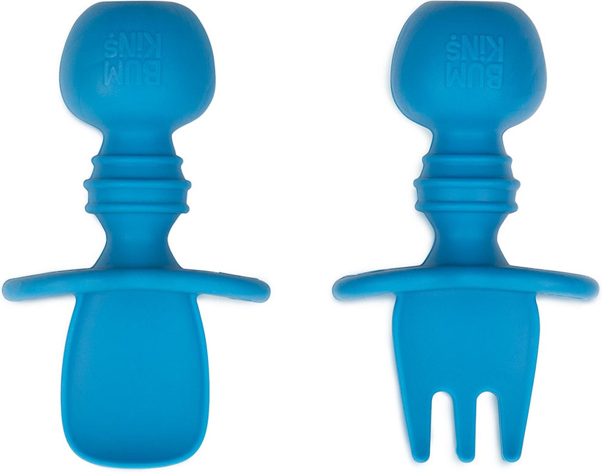 Goedkoopste Bumkins - Chewtensils® siliconen baby lepel en vork - Donkerblauw