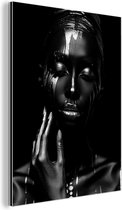 Aluminium schilderij 60x80 cm - Wanddecoratie metaal - Vrouw - Abstract - Zwart - Portret - Metalen muurdecoratie woonkamer - Decoratie industrieel - Foto op dibond - Industriële accessoires slaapkamer