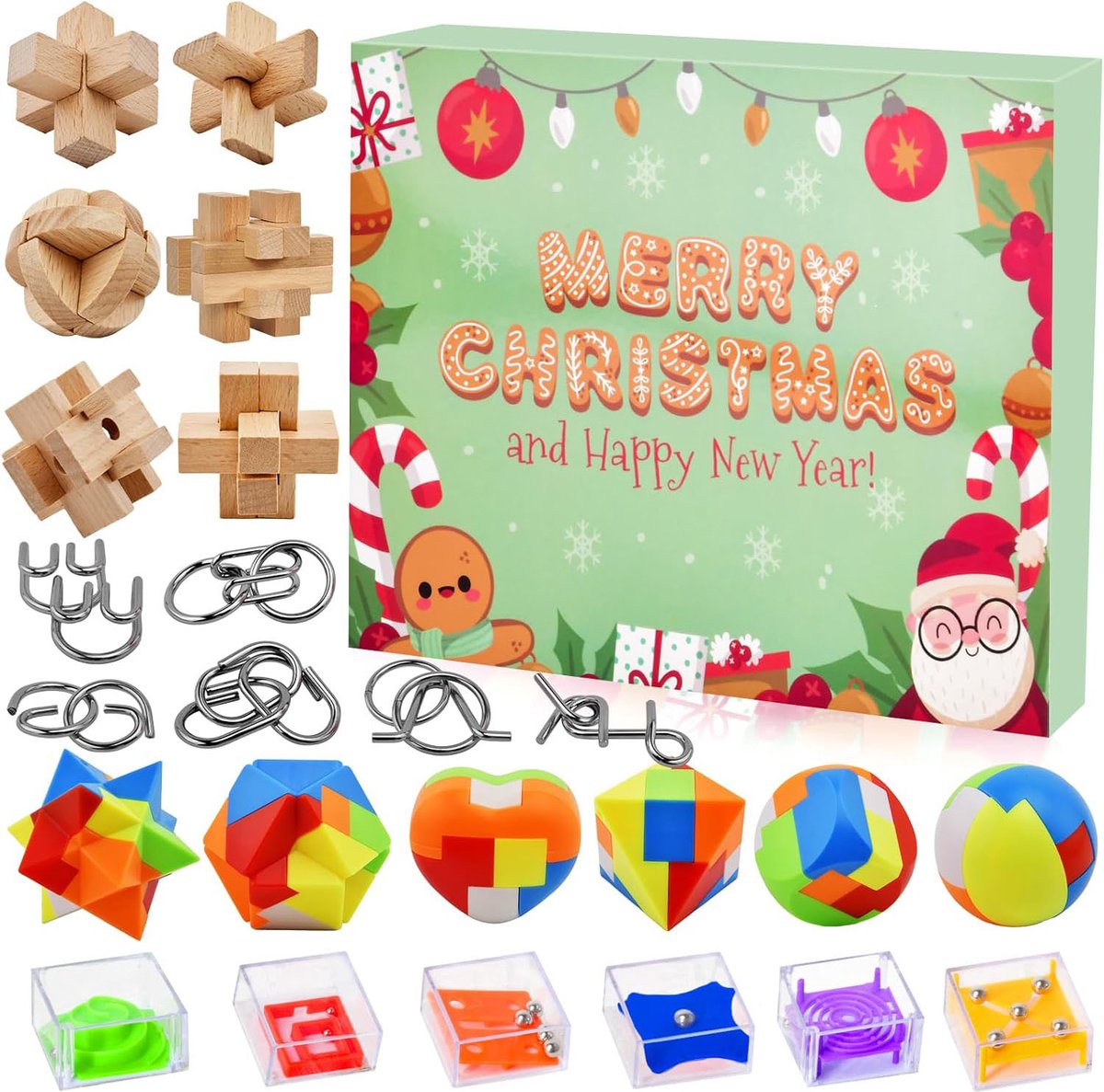 Adventskalender 2024 – Hersenpuzzels – 24 Stuks – Aftelkalender voor Kinderen en Tieners