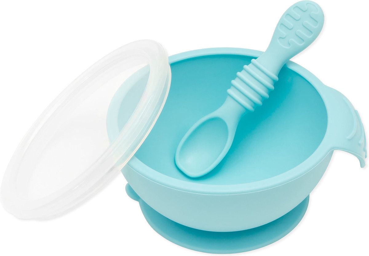 Goedkoopste Bumkins - Siliconen eerste baby eetset - Blauw