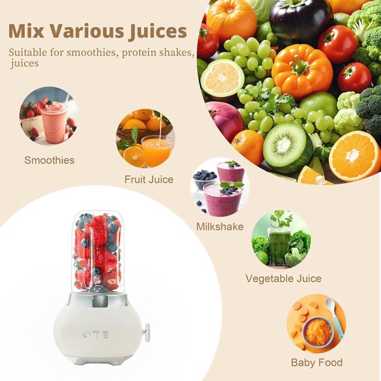 Draagbare Glazen Blender met Roestvrijstalen Behuizing - 400ml Mini Blender voor Smoothies, Sappen & Milkshakes — afbeelding 2
