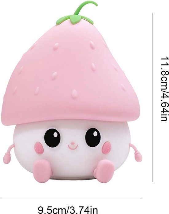 Aardbeien Nachtlampje met Verstelbare LED Verlichting - Roze - Schattige en Draagbare Nachtlamp met Lange Werktijd - Veilig Siliconen Design - Perfect als Cadeau voor Kinderen en Feestdagen van Allianceton — afbeelding 5