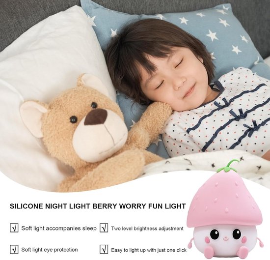 Aardbeien Nachtlampje met Verstelbare LED Verlichting - Roze - Schattige en Draagbare Nachtlamp met Lange Werktijd - Veilig Siliconen Design - Perfect als Cadeau voor Kinderen en Feestdagen van Allianceton — afbeelding 4