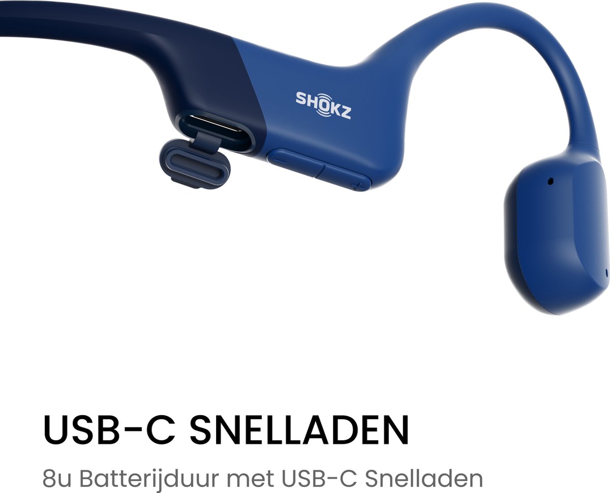 Shokz OpenRun USB-C Open-ear Sporthoofdtelefoon – Bone Conduction – Draadloos – IP67 – Blauw thumbnail 3