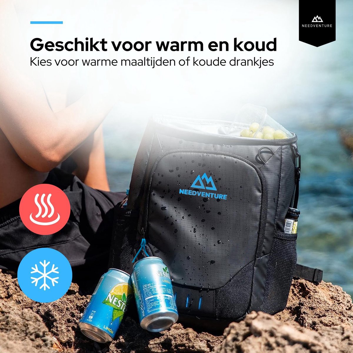 Viedouce Koeltas,Uitbreidbaar Geïsoleerde picknicktas voor Heren Dames, Dubbele Compartimenten Waterbestendig Waterdicht Lunchtassen voor Buiten/Kamperen/Reizen (Blauw, 30L