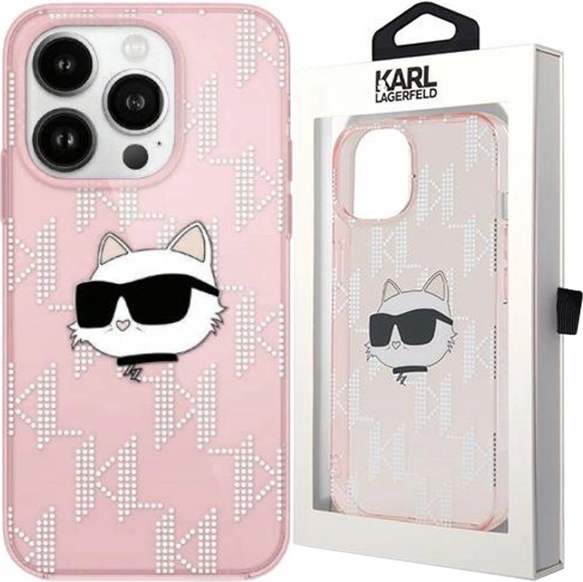 Karl - Lagerfeld - IML Choupette Head & Monogram hoesje voor iPhone - 15 - Pro - Max - roze