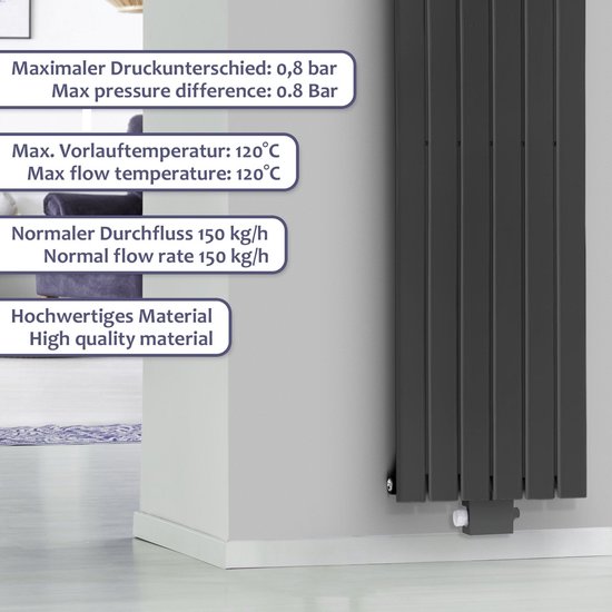 LuxeBath Badkamerradiator met spiegel, 1200x450 mm, Wit, Centrale
