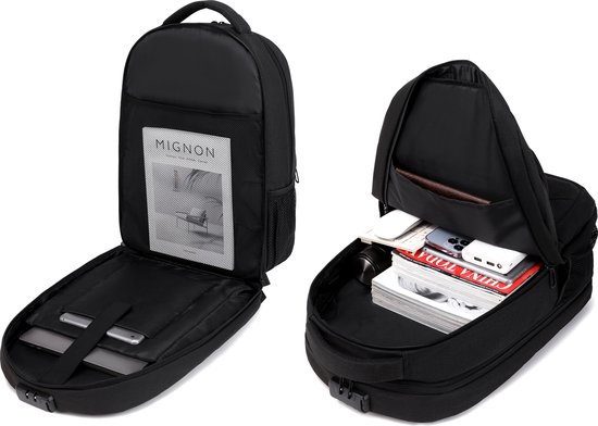 Sac à dos étanche antivol avec station de charge USB - Sac pour ordinateur portable jusqu'à 17 pouces - pour femme et homme - Zwart de Zedar